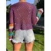 imageSHENHE Womens Floral Crochet V Neck Button Down Long Sleeve Cropped CardigansPurple