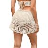 imageSHENHE Womens Hollow Out Sheer Crochet Wrap Skirt Scalloped Sexy Boho Mini SkirtBeige