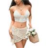 imageSHENHE Womens Hollow Out Sheer Crochet Wrap Skirt Scalloped Sexy Boho Mini SkirtBeige