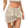 imageSHENHE Womens Hollow Out Sheer Crochet Wrap Skirt Scalloped Sexy Boho Mini SkirtBeige