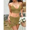 imageSHENHE Womens Hollow Out Sheer Crochet Wrap Skirt Scalloped Sexy Boho Mini SkirtGreen