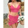 imageSHENHE Womens Hollow Out Sheer Crochet Wrap Skirt Scalloped Sexy Boho Mini SkirtHot Pink