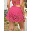 imageSHENHE Womens Hollow Out Sheer Crochet Wrap Skirt Scalloped Sexy Boho Mini SkirtHot Pink