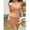 imageSHENHE Womens Hollow Out Sheer Crochet Wrap Skirt Scalloped Sexy Boho Mini SkirtMocha Brown