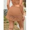 imageSHENHE Womens Hollow Out Sheer Crochet Wrap Skirt Scalloped Sexy Boho Mini SkirtMocha Brown