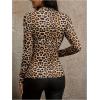 imageSHENHE Womens Leopard Print T Shirt Long Sleeve Mock Neck Cut Out Slim Fit Tee TopBrown