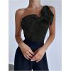 imageSHENHE Womens One Shoulder Sleeveless Big Bow Front Elegant Fitted Tank Top BodysuitBlack