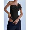 imageSHENHE Womens One Shoulder Sleeveless Big Bow Front Elegant Fitted Tank Top BodysuitBlack