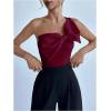 imageSHENHE Womens One Shoulder Sleeveless Big Bow Front Elegant Fitted Tank Top BodysuitBurgundy