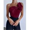 imageSHENHE Womens One Shoulder Sleeveless Big Bow Front Elegant Fitted Tank Top BodysuitBurgundy
