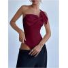imageSHENHE Womens One Shoulder Sleeveless Big Bow Front Elegant Fitted Tank Top BodysuitBurgundy