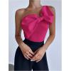 imageSHENHE Womens One Shoulder Sleeveless Big Bow Front Elegant Fitted Tank Top BodysuitHot Pink