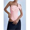 imageSHENHE Womens One Shoulder Sleeveless Big Bow Front Elegant Fitted Tank Top BodysuitPink