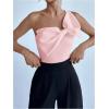 imageSHENHE Womens One Shoulder Sleeveless Big Bow Front Elegant Fitted Tank Top BodysuitPink