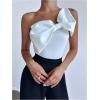 imageSHENHE Womens One Shoulder Sleeveless Big Bow Front Elegant Fitted Tank Top BodysuitWhite
