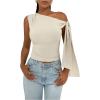 imageSHENHE Womens One Shoulder Tie Knot Sleeveless Ruched Fitted Elegant Going Out Crop TopApricot