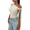 imageSHENHE Womens One Shoulder Tie Knot Sleeveless Ruched Fitted Elegant Going Out Crop TopApricot