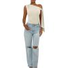 imageSHENHE Womens One Shoulder Tie Knot Sleeveless Ruched Fitted Elegant Going Out Crop TopApricot