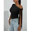 imageSHENHE Womens One Shoulder Tie Knot Sleeveless Ruched Fitted Elegant Going Out Crop TopBlack