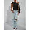 imageSHENHE Womens One Shoulder Tie Knot Sleeveless Ruched Fitted Elegant Going Out Crop TopBlack