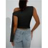 imageSHENHE Womens One Shoulder Tie Knot Sleeveless Ruched Fitted Elegant Going Out Crop TopBlack