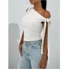 imageSHENHE Womens One Shoulder Tie Knot Sleeveless Ruched Fitted Elegant Going Out Crop TopWhite