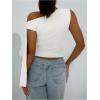 imageSHENHE Womens One Shoulder Tie Knot Sleeveless Ruched Fitted Elegant Going Out Crop TopWhite