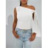 imageSHENHE Womens One Shoulder Tie Knot Sleeveless Ruched Fitted Elegant Going Out Crop TopWhite