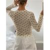 imageSHENHE Womens Polka Dots Sheer Mesh T Shirt Round Neck Slim Fitted Streetwear TopBeige