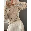 imageSHENHE Womens Polka Dots Sheer Mesh T Shirt Round Neck Slim Fitted Streetwear TopBeige