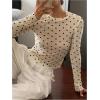 imageSHENHE Womens Polka Dots Sheer Mesh T Shirt Round Neck Slim Fitted Streetwear TopBeige