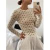 imageSHENHE Womens Polka Dots Sheer Mesh T Shirt Round Neck Slim Fitted Streetwear TopBeige
