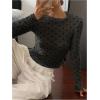imageSHENHE Womens Polka Dots Sheer Mesh T Shirt Round Neck Slim Fitted Streetwear TopBlack