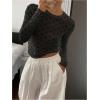 imageSHENHE Womens Polka Dots Sheer Mesh T Shirt Round Neck Slim Fitted Streetwear TopBlack