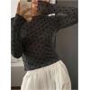 imageSHENHE Womens Polka Dots Sheer Mesh T Shirt Round Neck Slim Fitted Streetwear TopBlack