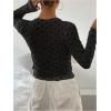 imageSHENHE Womens Polka Dots Sheer Mesh T Shirt Round Neck Slim Fitted Streetwear TopBlack