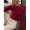 imageSHENHE Womens Polka Dots Sheer Mesh T Shirt Round Neck Slim Fitted Streetwear TopBurgundy