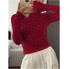 imageSHENHE Womens Polka Dots Sheer Mesh T Shirt Round Neck Slim Fitted Streetwear TopBurgundy