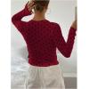 imageSHENHE Womens Polka Dots Sheer Mesh T Shirt Round Neck Slim Fitted Streetwear TopBurgundy