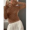 imageSHENHE Womens Polka Dots Sheer Mesh T Shirt Round Neck Slim Fitted Streetwear TopCoffee Brown
