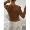 imageSHENHE Womens Polka Dots Sheer Mesh T Shirt Round Neck Slim Fitted Streetwear TopCoffee Brown