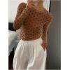 imageSHENHE Womens Polka Dots Sheer Mesh T Shirt Round Neck Slim Fitted Streetwear TopCoffee Brown