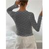 imageSHENHE Womens Polka Dots Sheer Mesh T Shirt Round Neck Slim Fitted Streetwear TopGrey