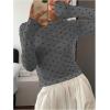 imageSHENHE Womens Polka Dots Sheer Mesh T Shirt Round Neck Slim Fitted Streetwear TopGrey