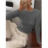 imageSHENHE Womens Polka Dots Sheer Mesh T Shirt Round Neck Slim Fitted Streetwear TopGrey