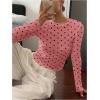 imageSHENHE Womens Polka Dots Sheer Mesh T Shirt Round Neck Slim Fitted Streetwear TopPink