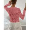imageSHENHE Womens Polka Dots Sheer Mesh T Shirt Round Neck Slim Fitted Streetwear TopPink