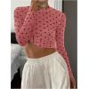 imageSHENHE Womens Polka Dots Sheer Mesh T Shirt Round Neck Slim Fitted Streetwear TopPink