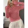imageSHENHE Womens Polka Dots Sheer Mesh T Shirt Round Neck Slim Fitted Streetwear TopPink