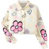imageSHENHE Girls Collared Long Sleeve Button Down Shirts Loose Basic Cropped Blouse TopApricot